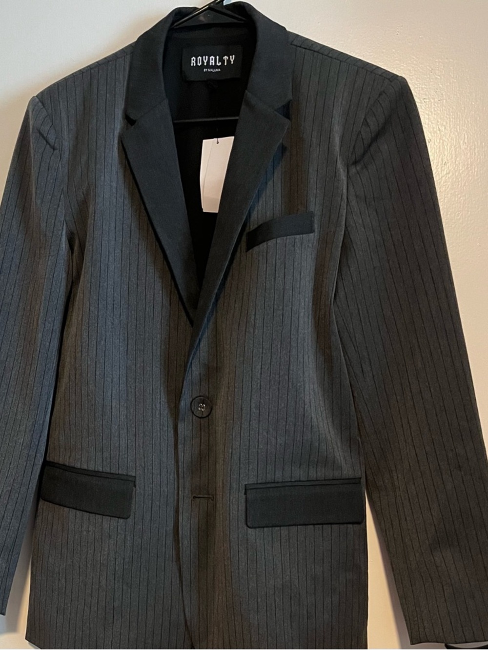 Royalty For Me Charcoal Pinstripe Blazer with Black Trim